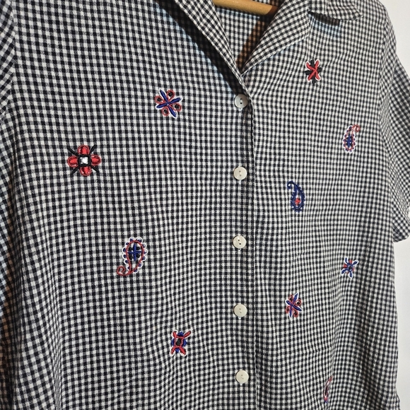 Vintage Allison Daley Gingham Embroidered Cotton Blend Collared Shirt Small - Picture 3 of 9